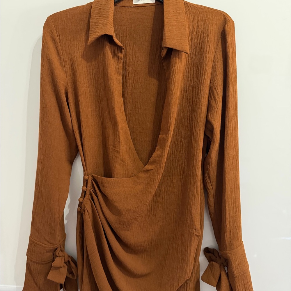 Meshki Rust Long Sleeve Draped Dress